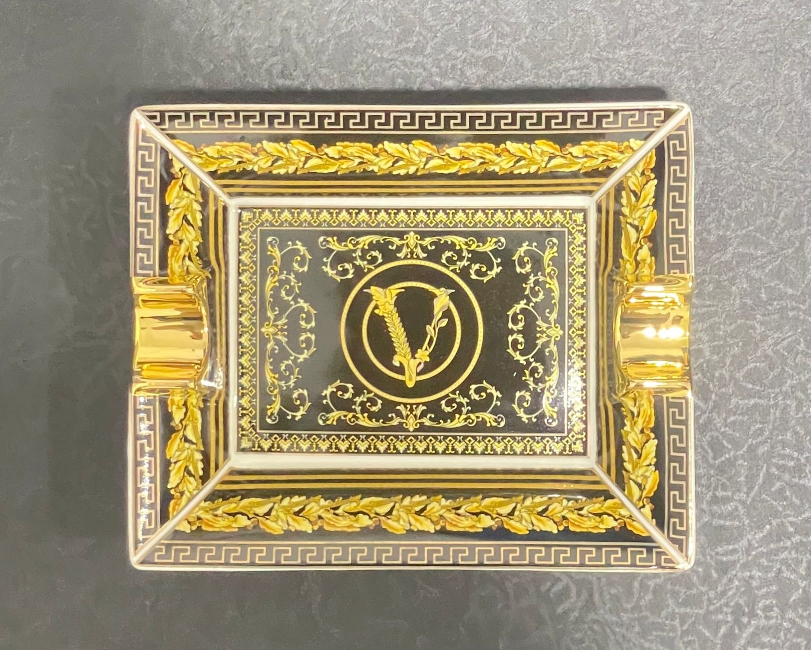 Versace ashtray trinket tray black and gold